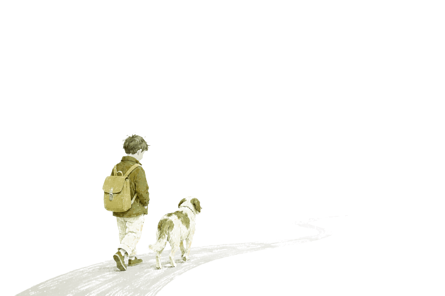 Illustration of a child walking quietly with a dog